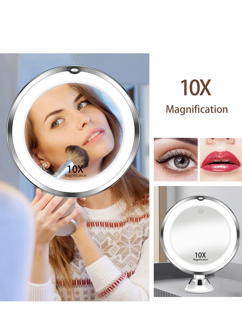 Magnifying Mirror with Light, 10X Magnification 3 Light Modes Makeup Suction Cups Intelligent Switch, 360 Degree Swivel Joint, Portable for Detailed Makeup, Close Skincare