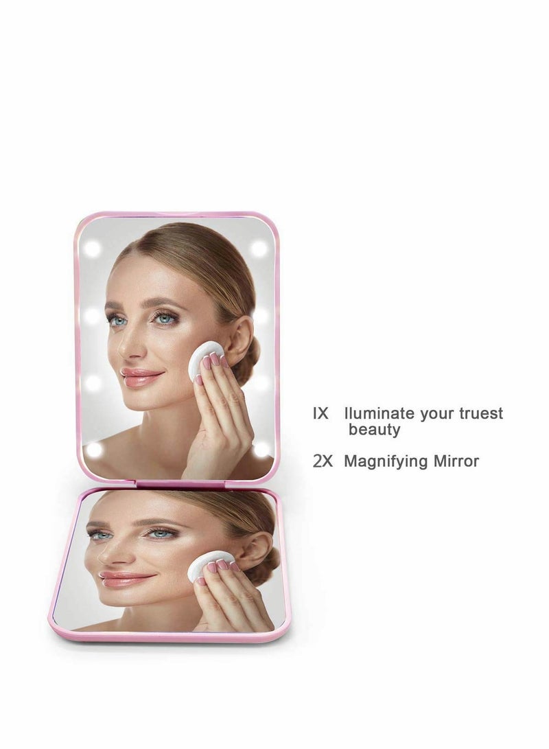 Compact Mirror Magnifying Mirror with Light 1x/2x Handheld 2-Sided Magnetic Switch Fold Mirror Small Travel Makeup Mirror Pocket Mirror for Handbag Purse Gifts for Girls