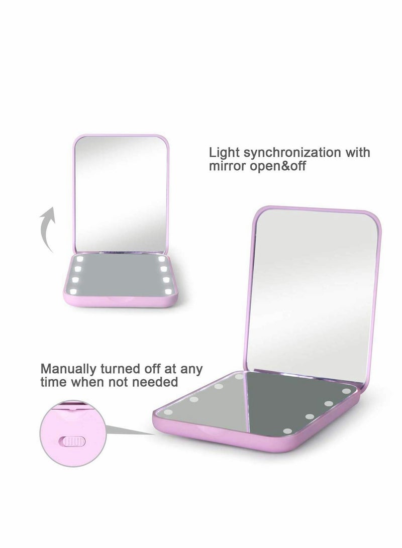 Compact Mirror Magnifying Mirror with Light 1x/2x Handheld 2-Sided Magnetic Switch Fold Mirror Small Travel Makeup Mirror Pocket Mirror for Handbag Purse Gifts for Girls