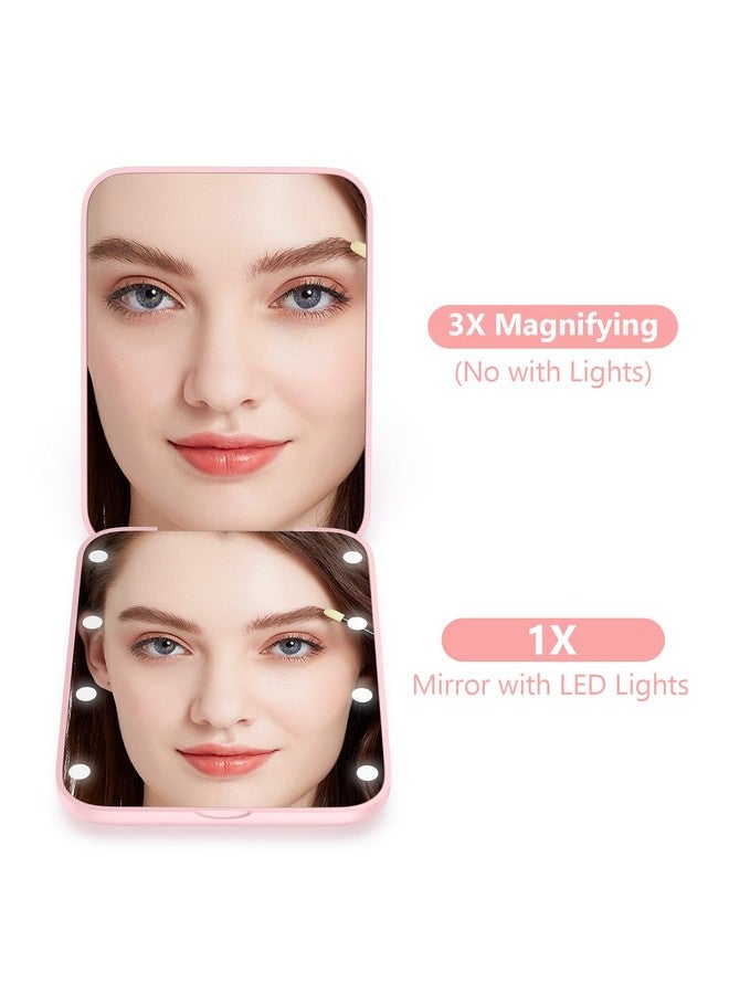 Compact Mirrorled Pocket Mirror 1X 3X Magnifying Mirror With Light 2Sided Handheld Magnetic Switch Fold Mirror Small Travel Makeup Mirror Lighted Compact Mirror For Purse Gifts(Pink)