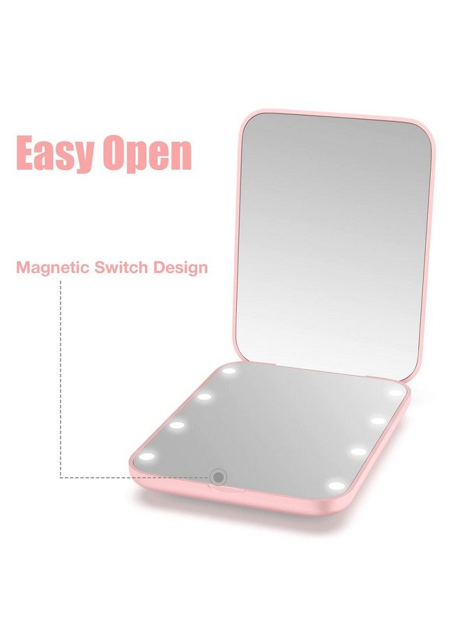 Compact Mirrorled Pocket Mirror 1X 3X Magnifying Mirror With Light 2Sided Handheld Magnetic Switch Fold Mirror Small Travel Makeup Mirror Lighted Compact Mirror For Purse Gifts(Pink)