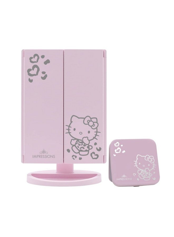 Impressions Vanity Hello Kitty Lighted Makeup Mirrors Bundlesupercute Trifold And Compact Mirror With Led Lightsmagnificationtouch Screentravel Accessories Portable Hand Mirror (Pink)