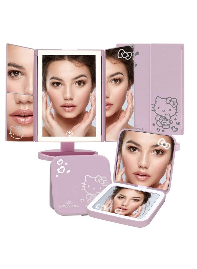 Impressions Vanity Hello Kitty Lighted Makeup Mirrors Bundlesupercute Trifold And Compact Mirror With Led Lightsmagnificationtouch Screentravel Accessories Portable Hand Mirror (Pink)