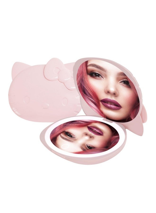 Impressions Vanity Hello Kitty Kawaii Compact Mirror With Touch Sensor Switch For Adjustable Brightnesslighted Makeup Mirror With Led Lights And 2X Magnifying Mirror (Matte Pink)