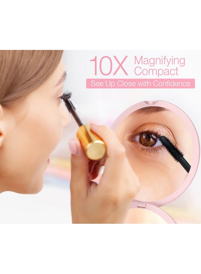 Compact Mirror For Purses10X Magnifyingpink Compact Mirrorperfect Magnification For Travel2Sided10X Makeup Mirror And 1X True View4 Diameter