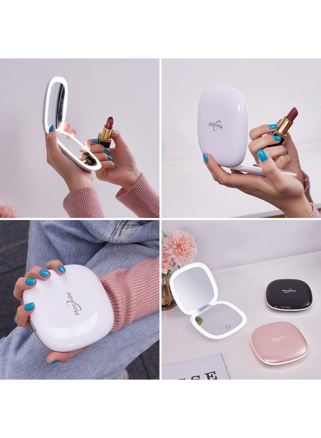 Compact Led Magnifying Travel Makeupmirror4 Inches 1X10X Magnification Small Hand Pocket Dimmable Double Sided Usb Rechargeable Touch Screen Portable Tabletop Cosmetic (White)