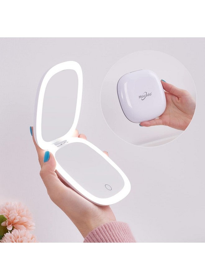 Compact Led Magnifying Travel Makeupmirror4 Inches 1X10X Magnification Small Hand Pocket Dimmable Double Sided Usb Rechargeable Touch Screen Portable Tabletop Cosmetic (White)