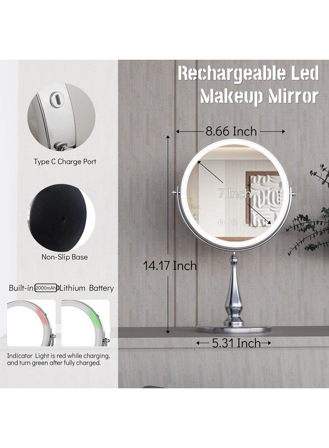 9 Large Lighted Makeup Mirror 1X10X Magnifying Vanity Mirror With 3 Colors Dimmable Lightning 80 Led Lights 360°Rotation Double Sided Standing Desk Mirror