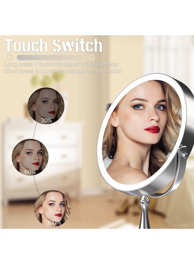 9 Large Lighted Makeup Mirror 1X10X Magnifying Vanity Mirror With 3 Colors Dimmable Lightning 80 Led Lights 360°Rotation Double Sided Standing Desk Mirror