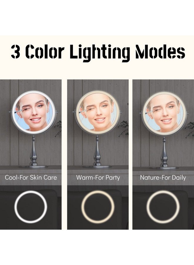 9 Large Lighted Makeup Mirror 1X10X Magnifying Vanity Mirror With 3 Colors Dimmable Lightning 80 Led Lights 360°Rotation Double Sided Standing Desk Mirror