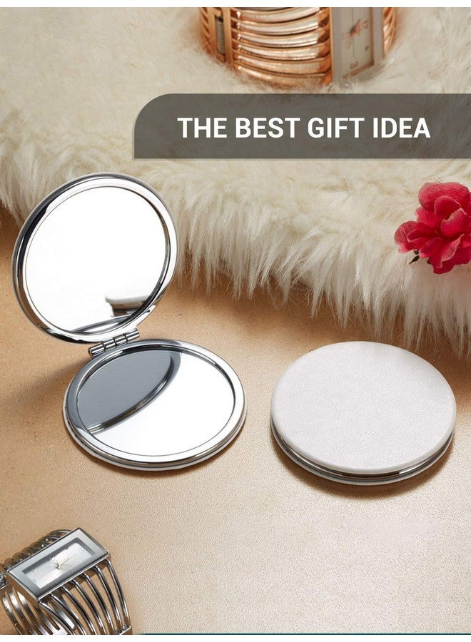 Compact Mirrordoublesided Makeup Small Mirror For Purse With 1X3X Magnification Pu Leather (White 2.8)