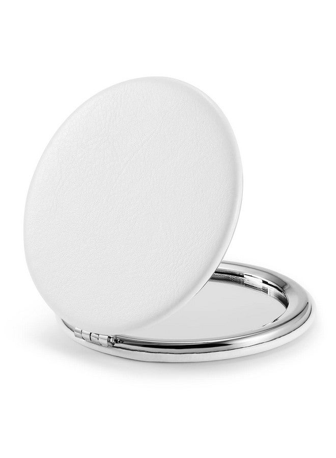 Compact Mirrordoublesided Makeup Small Mirror For Purse With 1X3X Magnification Pu Leather (White 2.8)