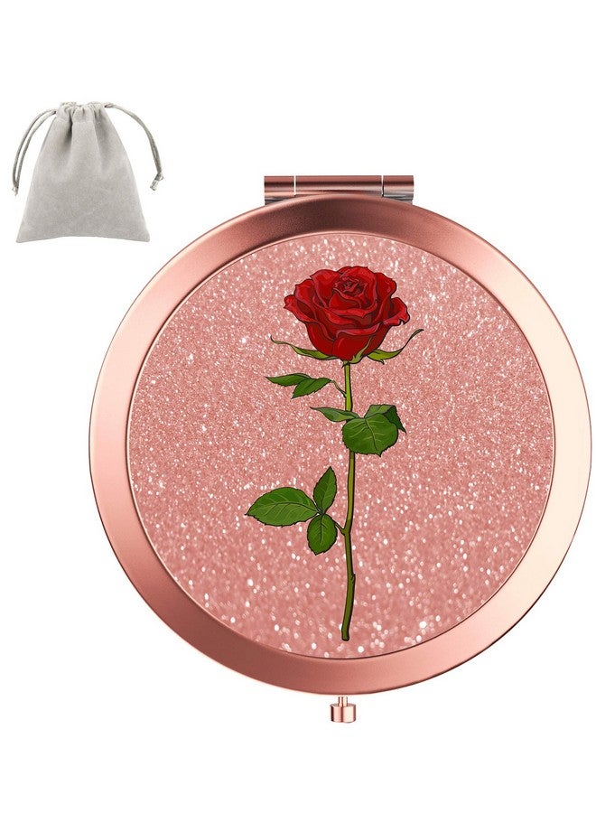 Compact Mirror Rose Gold Makeup Mirror Folding Mini Pocket Mirror Portable Hand Mirror Doublesided 2 X 1X Magnification For Woman Girls Great Gift (Ared Rose)