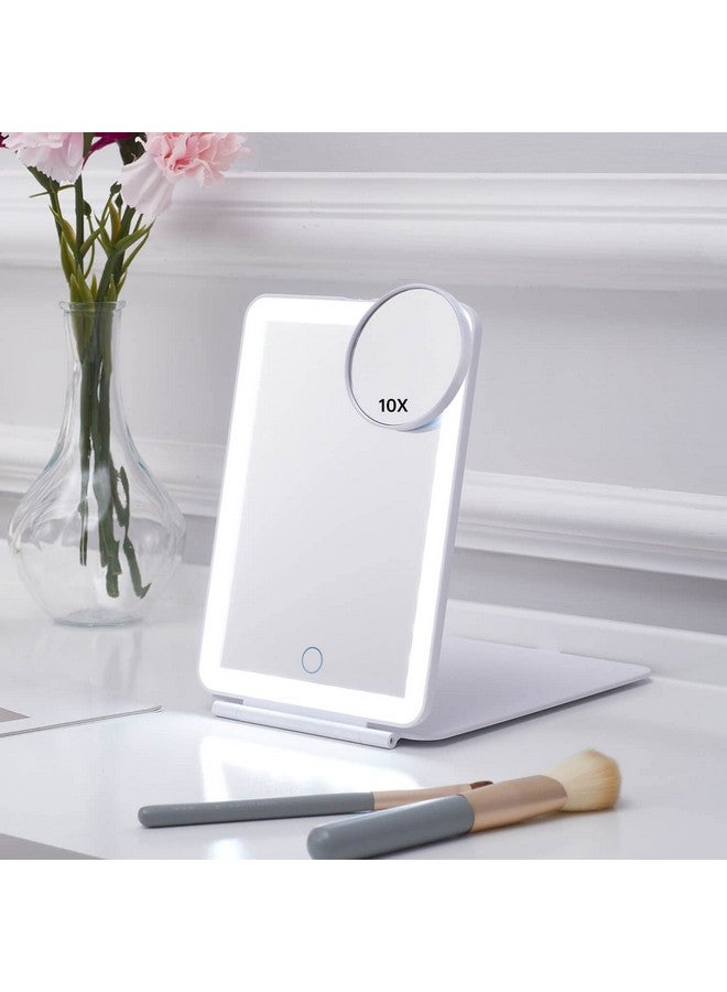 Led Foldable Travel Makeup Mirror5X7 Inches 3 Colors Light Modes Usb Rechargeable Touch Screen Portable Tabletop Cosmetic Mirror For Travel Cosmetic Office (White)