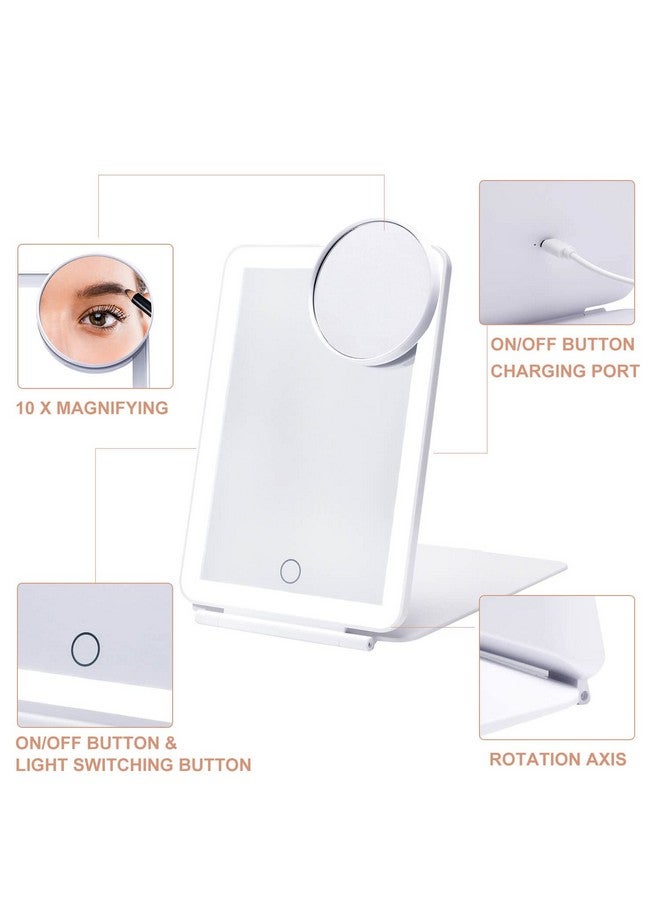 Led Foldable Travel Makeup Mirror5X7 Inches 3 Colors Light Modes Usb Rechargeable Touch Screen Portable Tabletop Cosmetic Mirror For Travel Cosmetic Office (White)