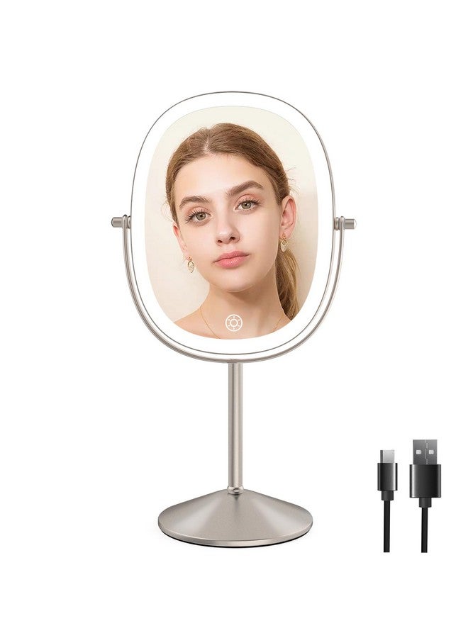 Lighted Makeup Mirror With Magnification Rechargeable Oval 1X7X Magnifying Mirror With 84 Led Lights 360 Rotation Double Sided Light Up Mirror 3 Color Option Dimmable Makeup Mirror