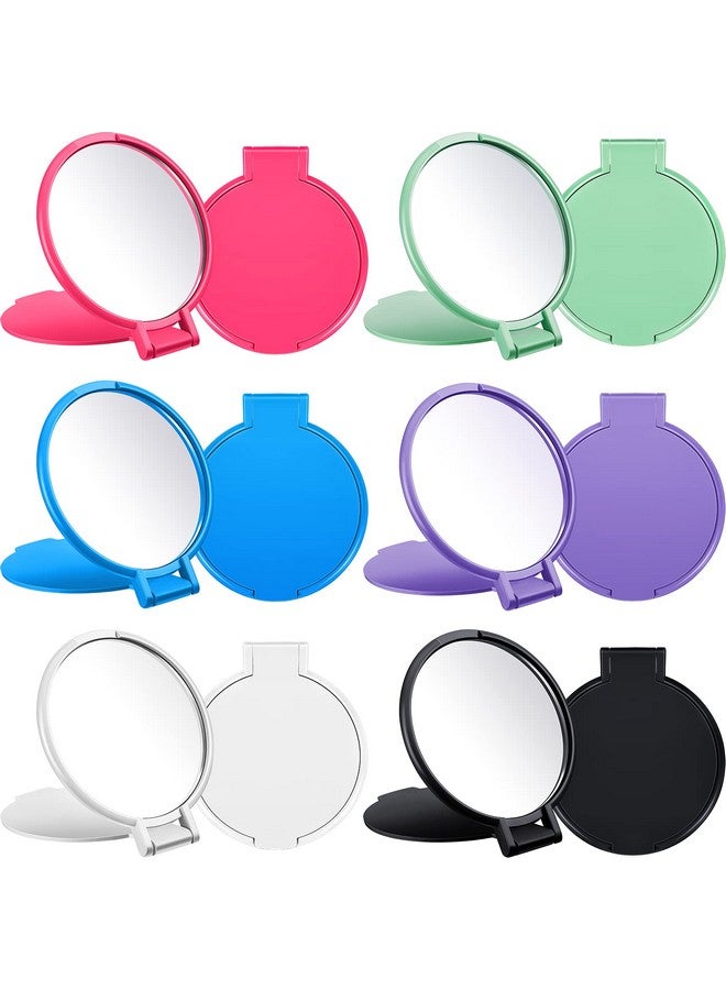 Mini Folding Mirror Round Compact Mirror Portable Pocket Mirror Makeup Small Mirror Vintage Portable Travel Makeup Mirror For Women Girls Daily Use (Pink Purple Green Blue Black White12 Pieces)