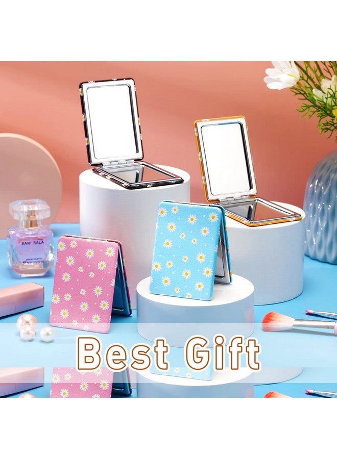 4 Pieces Pocket Mirrors Compact Mirror Purse Mini Mirror Travel Makeup Daisy Cute Handheld Birthday Graduation Gift Folding Pocket Mirror Portable Beauty Magnifying Pu Leather Mirror For Girls