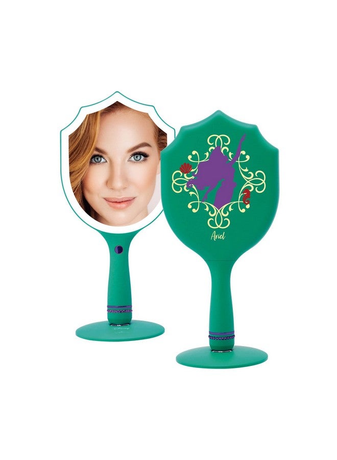 Impressions Vanity Handheld Lighted Makeup Mirror Disney Princess Ariel Led Hand Mirror With Standing Base Makeup Vanity Mirrors With Shimmering Button And 3 Color Modes For Travel Or Bedroom