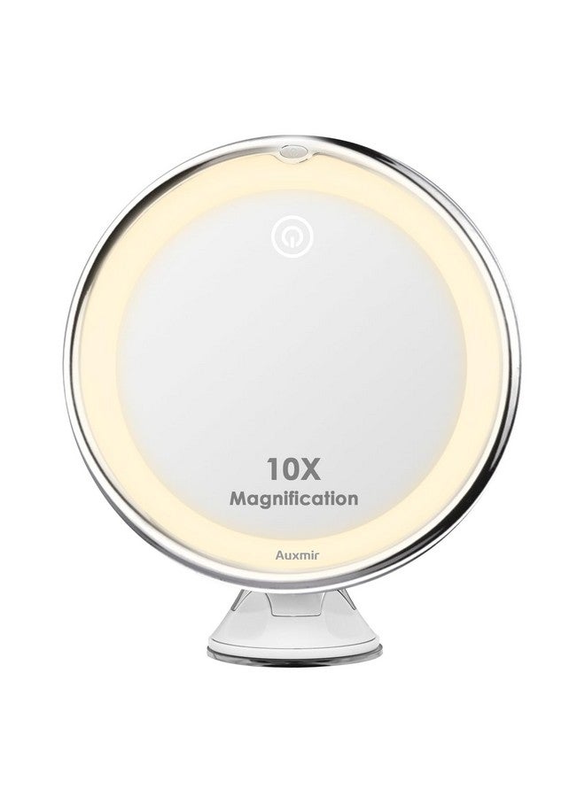 10X Magnifying Led Lighted Makeup Mirror With 3 Light Colors Touch Sensor Powerful Suction Cup 360 Degree Rotation Dimmable Lighting Portable For Bathroom Shaving And Travel