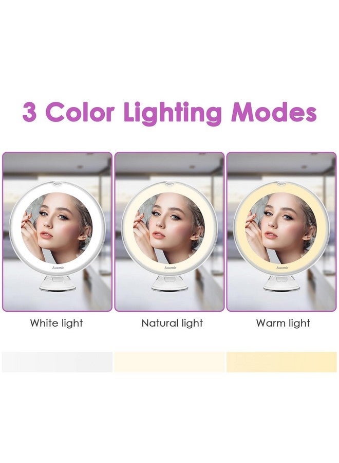 10X Magnifying Led Lighted Makeup Mirror With 3 Light Colors Touch Sensor Powerful Suction Cup 360 Degree Rotation Dimmable Lighting Portable For Bathroom Shaving And Travel