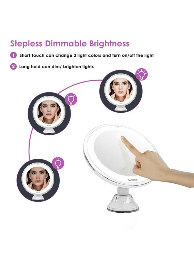 10X Magnifying Led Lighted Makeup Mirror With 3 Light Colors Touch Sensor Powerful Suction Cup 360 Degree Rotation Dimmable Lighting Portable For Bathroom Shaving And Travel