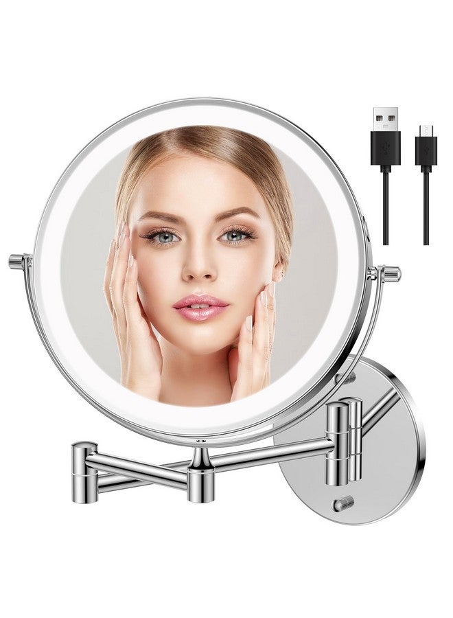 Wall Mounted Makeup Mirror With Lightsrechargeable 1X10X Wall Mount Lighted Magnifying Mirrordouble Sided Wall Mirror For Bathroom3 Color Lightstouch Dimmable Extended Arm 360 Rotation