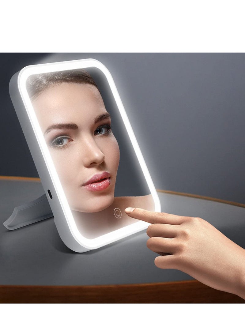 Makeup Mirror with Light and Magnifying,  Lighted Vanity with Touch Screen Dimmable, Intelligent Switch, Portable and Foldable Stand Makeup Mirror for Tabletop, Bathroom (3 Color)