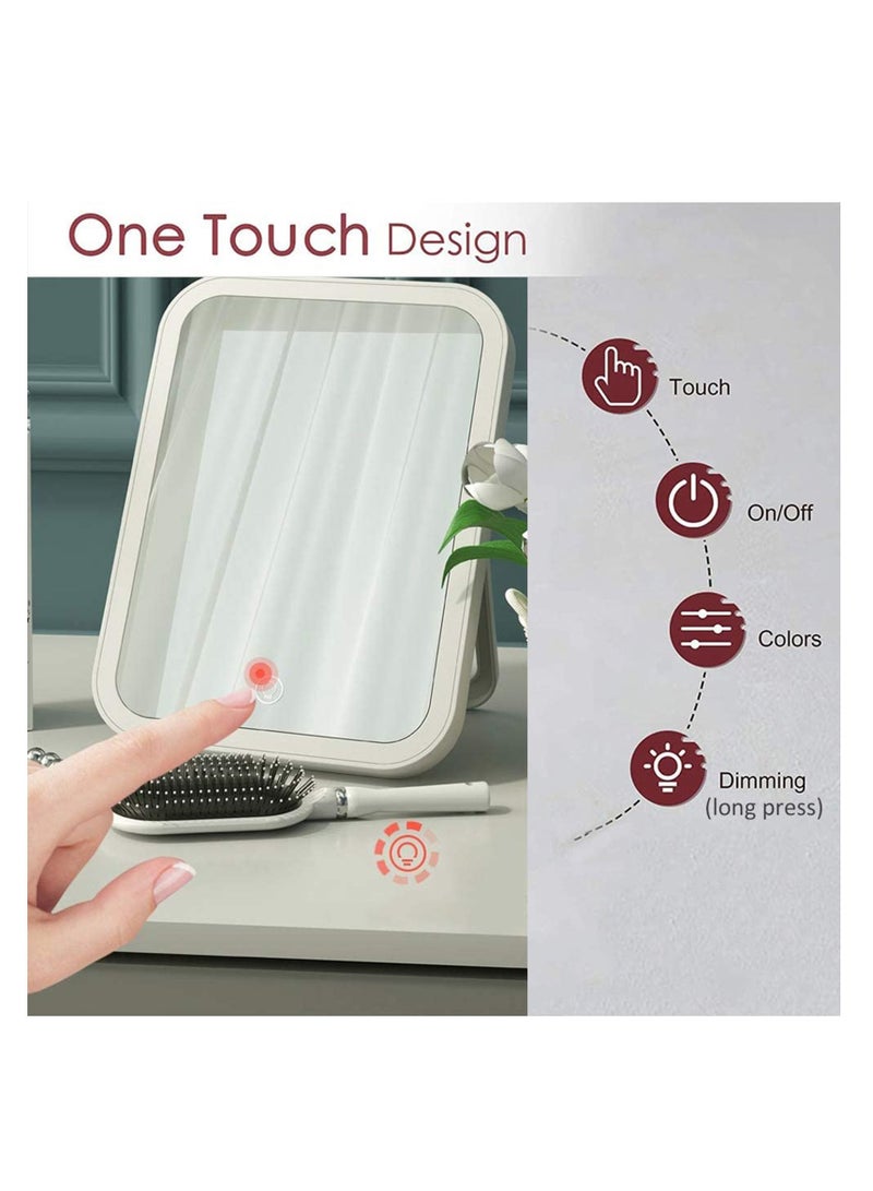 Makeup Mirror with Light and Magnifying,  Lighted Vanity with Touch Screen Dimmable, Intelligent Switch, Portable and Foldable Stand Makeup Mirror for Tabletop, Bathroom (3 Color)