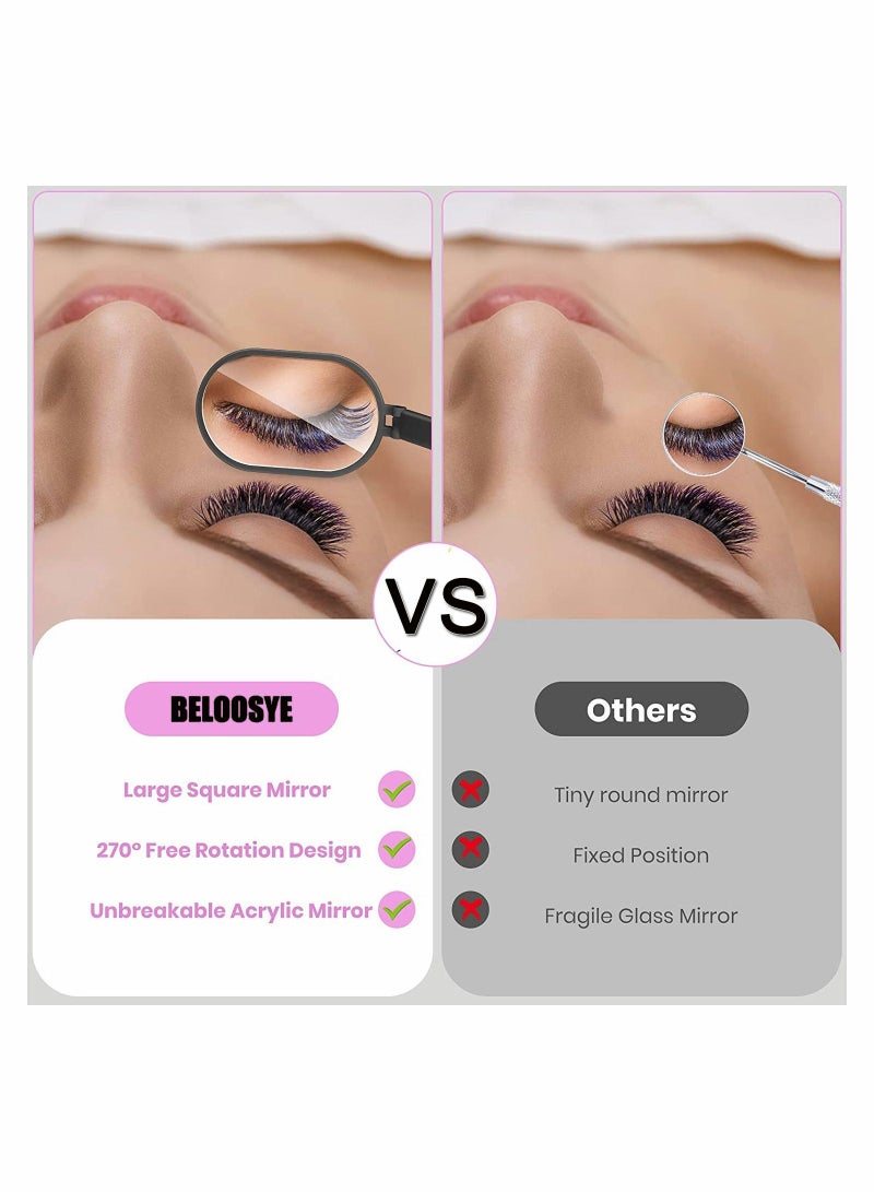 2Pack Large Lash Mirror Eyelash Looking Glass 270° Free Rotation Lightweight Folding Makeup Adjustable Comestic Inspection for Extension Supplies