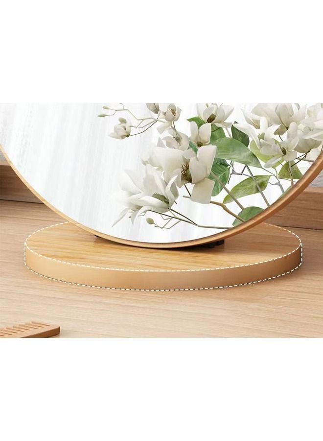 Wooden Desktop Makeup Beauty Mirror With Stand