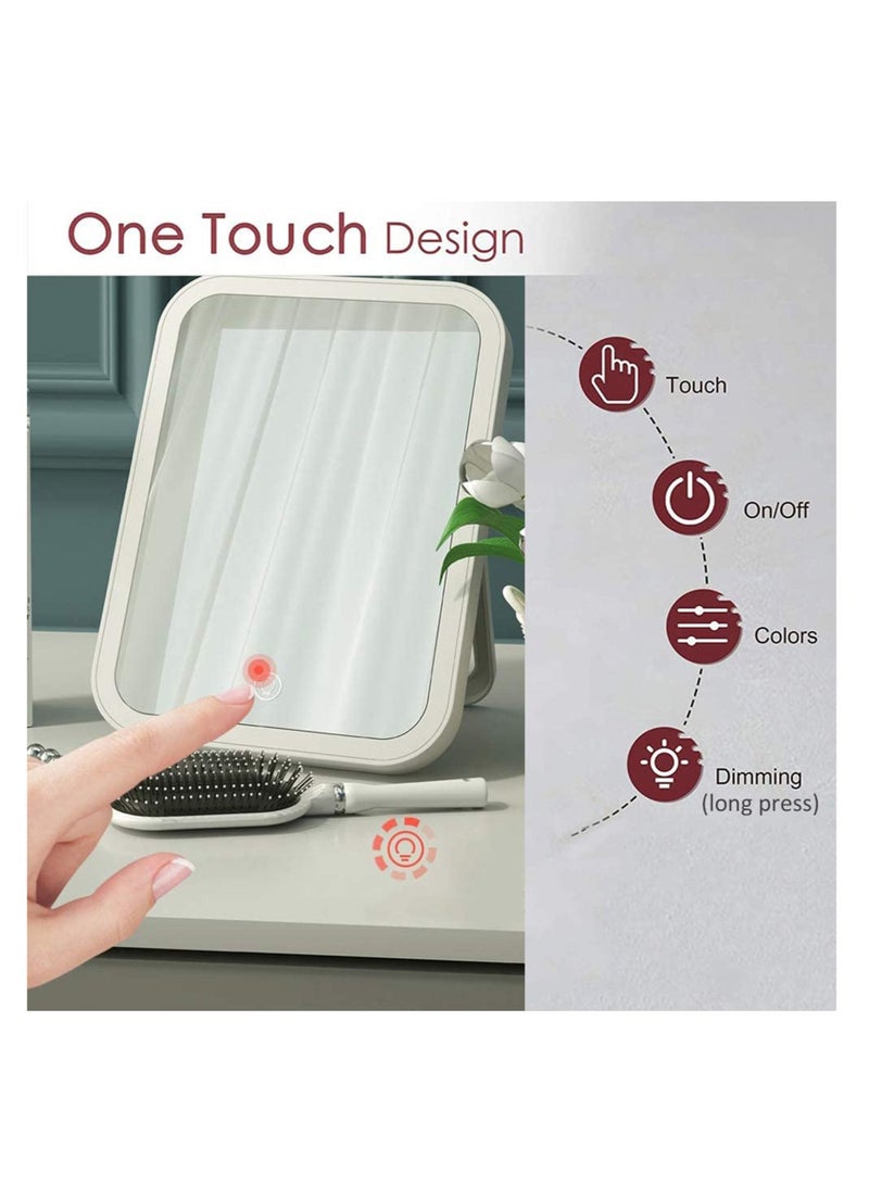 Makeup Mirror with Light and Magnifying, Lighted Vanity with Touch Screen Dimmable, Intelligent Switch, Portable and Foldable Stand Makeup Mirror for Tabletop, Bathroom 3 Color