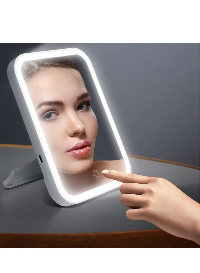 Makeup Mirror with Light and Magnifying, Lighted Vanity with Touch Screen Dimmable, Intelligent Switch, Portable and Foldable Stand Makeup Mirror for Tabletop, Bathroom 3 Color