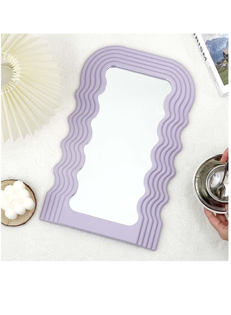 Aesthetic Wave Pattern Irregular Frame Mirror, Decorative Desk Wall Mirror for Living Room Bedroom Hallway Home Decor (Purple)