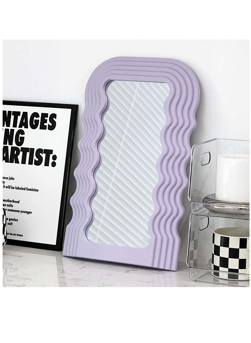 Aesthetic Wave Pattern Irregular Frame Mirror, Decorative Desk Wall Mirror for Living Room Bedroom Hallway Home Decor (Purple)