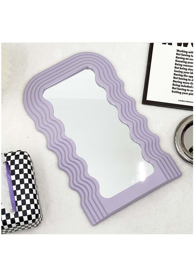 Aesthetic Wave Pattern Irregular Frame Mirror, Decorative Desk Wall Mirror for Living Room Bedroom Hallway Home Decor (Purple)