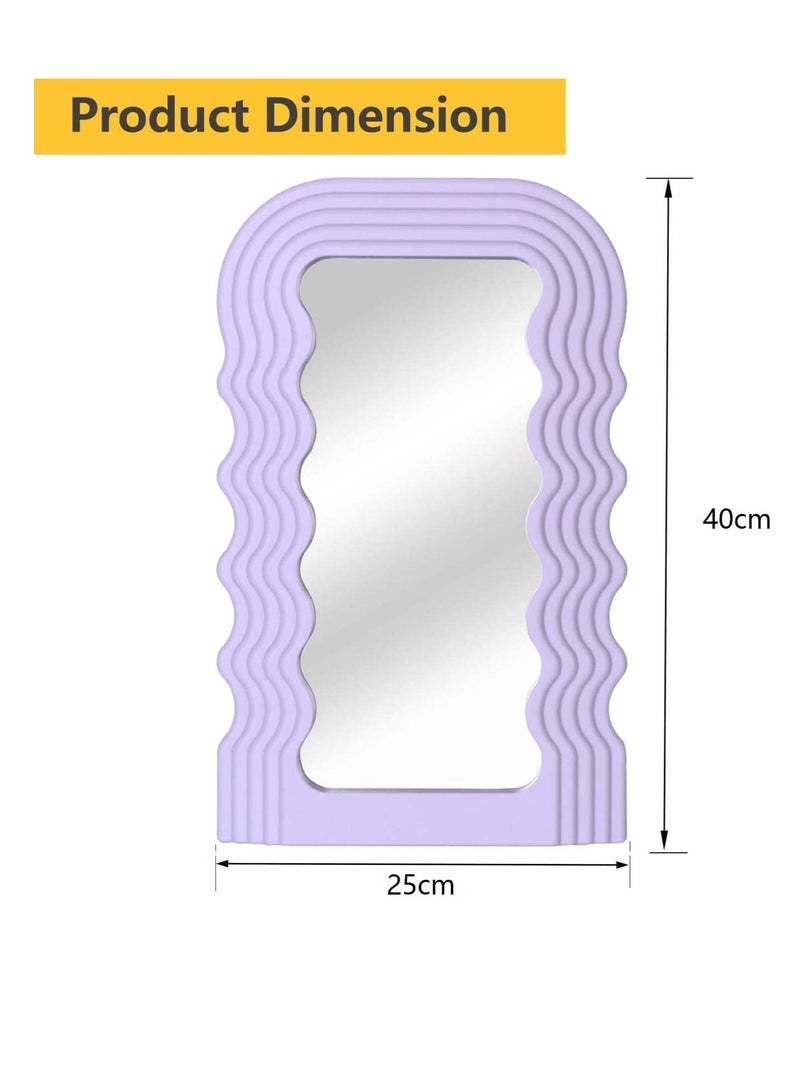 Aesthetic Wave Pattern Irregular Frame Mirror, Decorative Desk Wall Mirror for Living Room Bedroom Hallway Home Decor (Purple)