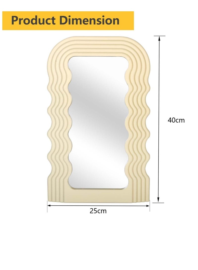 Aesthetic Wave Pattern Irregular Frame Mirror, Decorative Desk Wall Mirror for Living Room Bedroom Hallway Home Decor (Yellow)