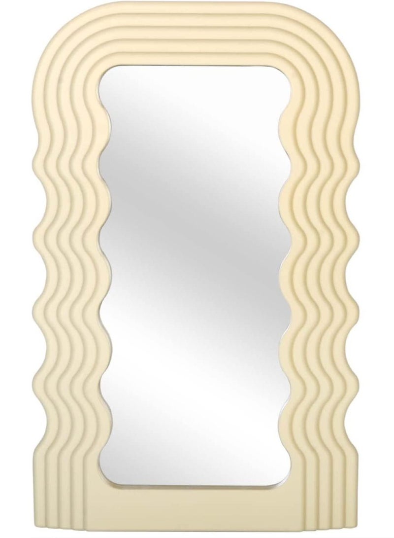 Aesthetic Wave Pattern Irregular Frame Mirror, Decorative Desk Wall Mirror for Living Room Bedroom Hallway Home Decor (Yellow)