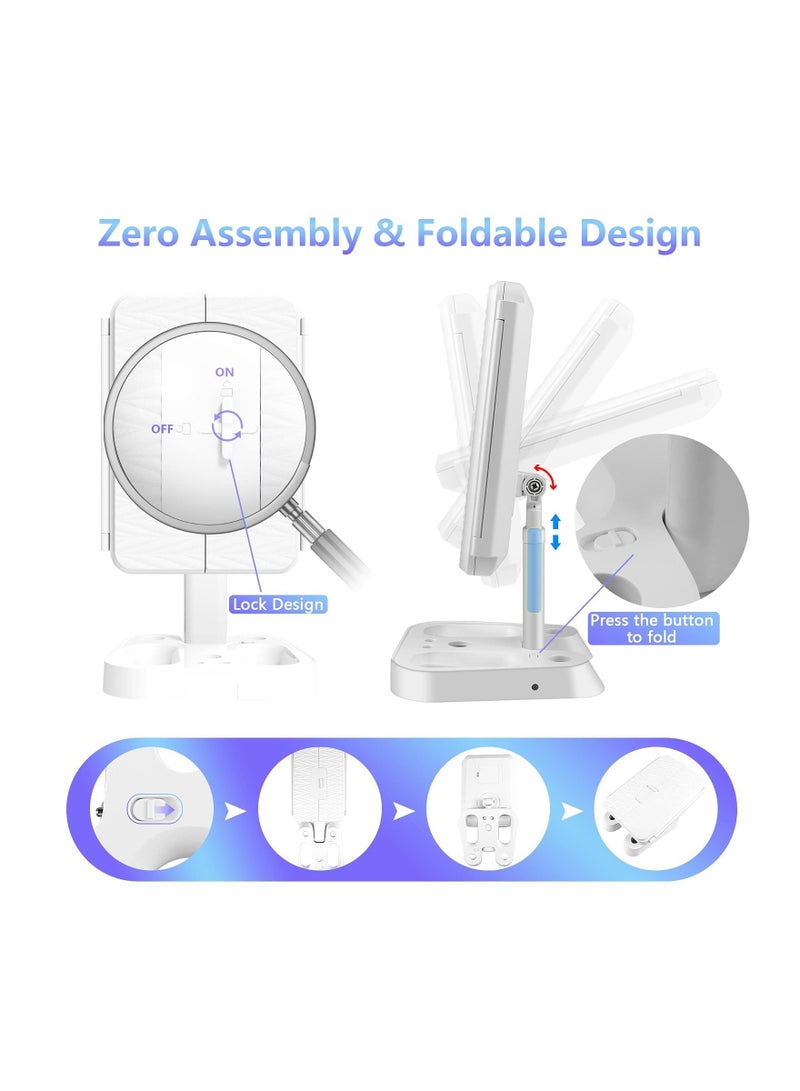 Arabest Makeup Mirror Vanity Mirror with Lights, 3 Color Lighting Adjustable Trifold Mirror with 72LEDs, 1X 2X 3X 10X Magnification, Dual Power Supply, Portable Lighted Makeup Mirror
