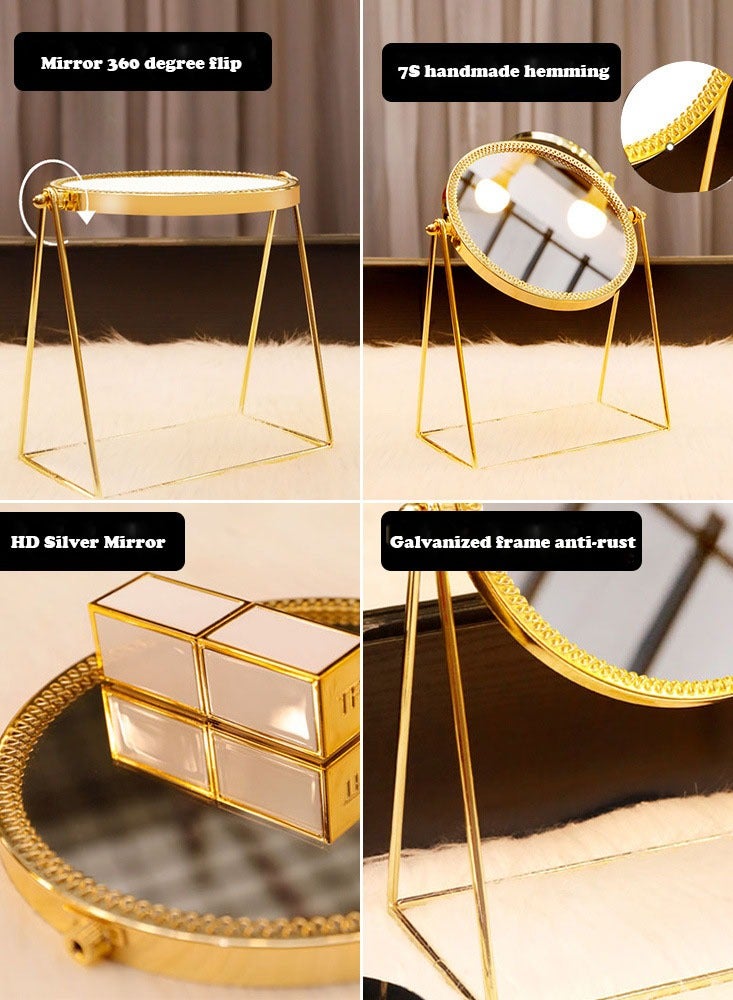 Rotation Cosmetic Vanity Mirror Gold 17*10*24.5 CM