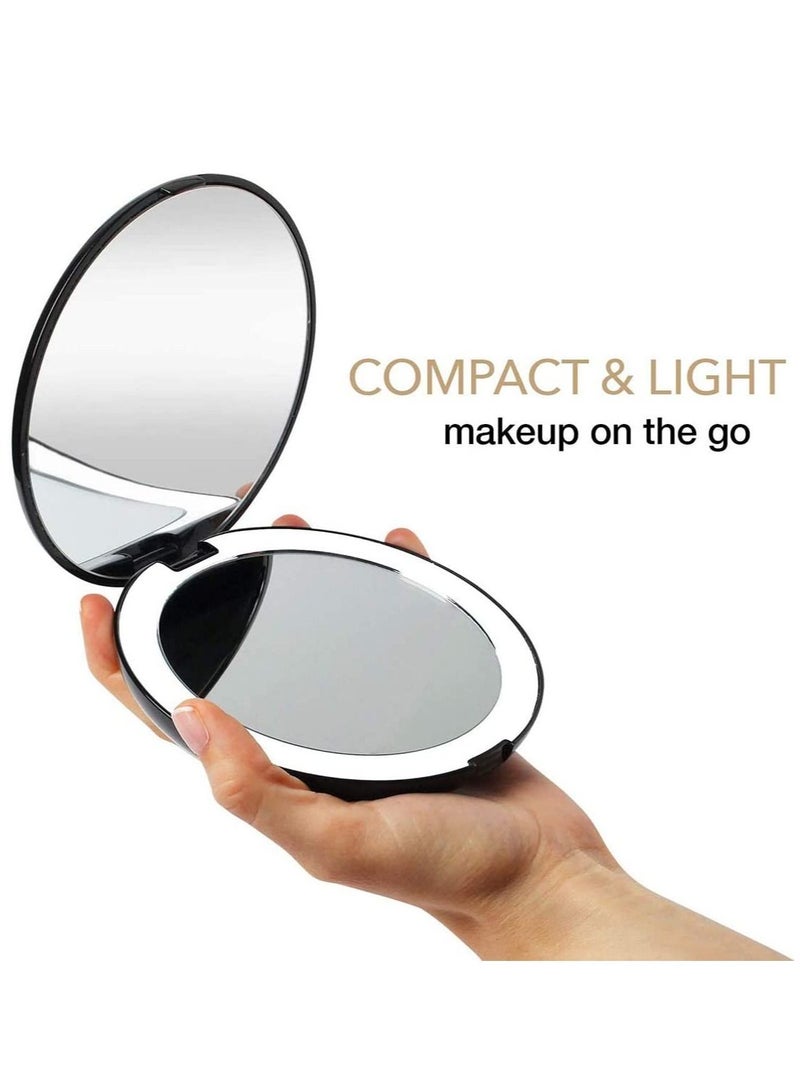 Pocket Makeup Mirror for Travel, 1X / 10X Double Sided Magnifying Compact Handbag Cosmetic Mirror, 4 Inch Ultra-thin Handheld Round Foldable Portable Women (Black)