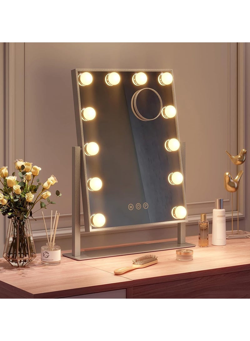 COOLBABY Vanity Mirror with 12 Dimmable LED Lights, 3 Color Modes, 360° Rotating and Smart Touch Control Screen & 360 Degree Rotation Makeup Mirror for Dressing Table