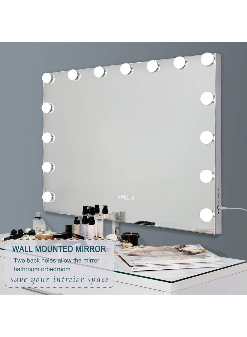 Makeup Mirror with Lights and Bluetooth Speaker,3 Color Modes and 15 Dimmable Bulbs (White)