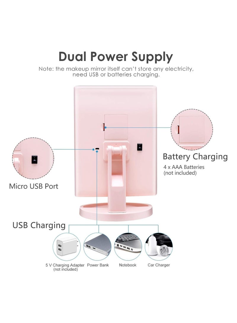 COOLBABY 3 Folds Lighted Makeup Vanity Mirror with 21 LED Lights Touch Screen,  180 Degree Rotation Portable Mirrors for Travel(Pink)