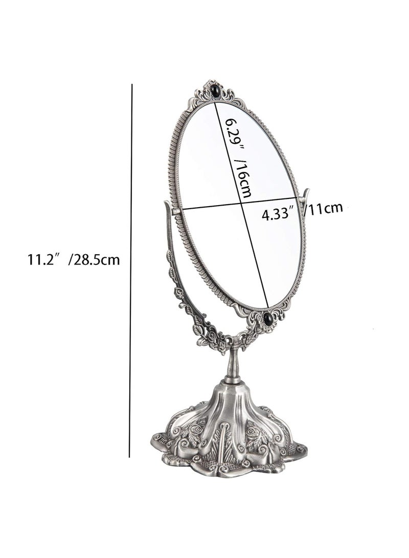 COOLBABY Vintage Makeup Mirror Oval Floral Tabletop Mirror Double Side Rotating Vanity Mirror with Stand for Dressing Table Bedroom