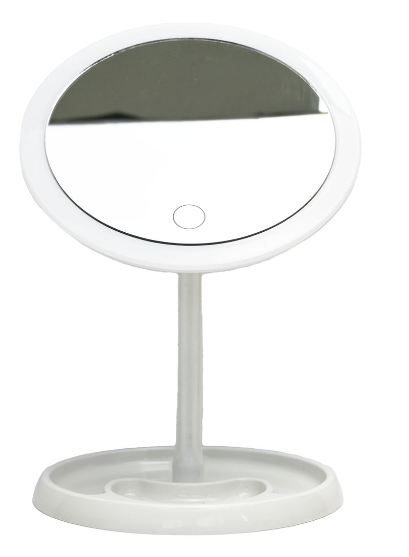 Tabletop Mirror Professional LED Lighted Makeup Mirror.One-Sided Cosmetic Round Mirror, Rechargeable and Brightness Adjustable, Swivel Vanity Mirror with Touch Control