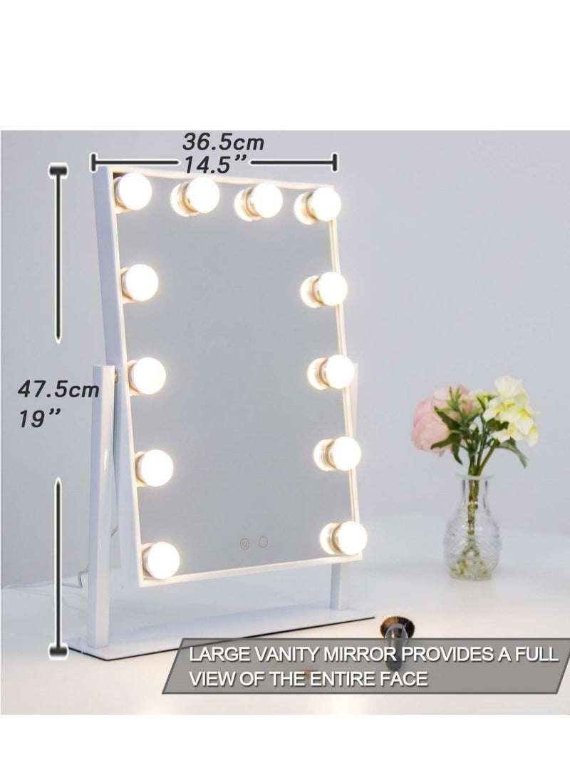 COOLBABY Lighted Vanity Mirror with 12 x 3W Dimmable LED Bulbs and Touch Control Design Hollywood Style Makeup Cosmetic Mirrors with Lights