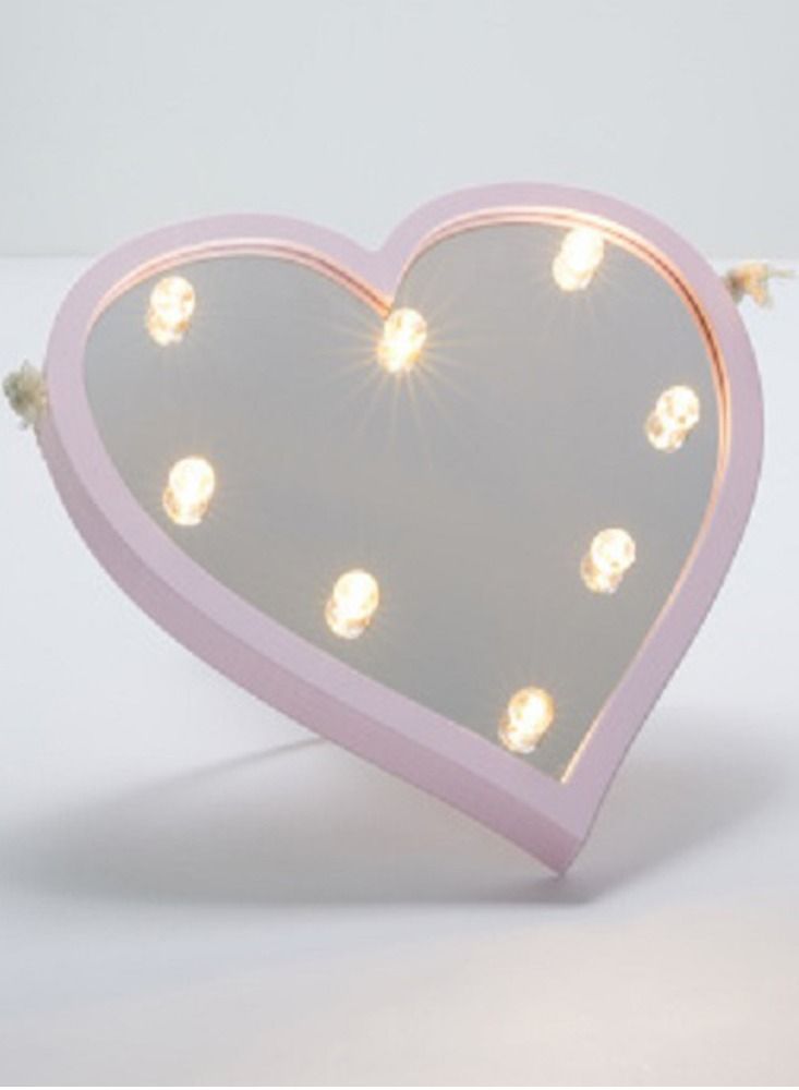 Heart-Shaped Mirror with Pink Frame and Light LEDs 32x30cm