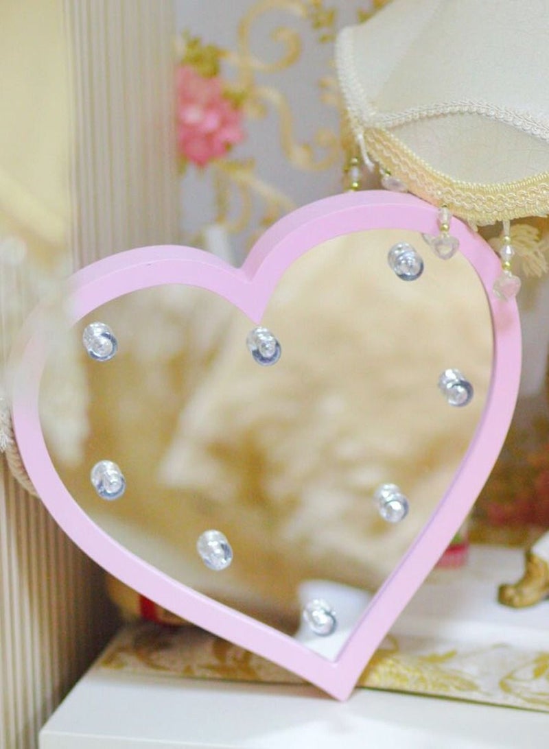 Heart-Shaped Mirror with Pink Frame and Light LEDs 32x30cm